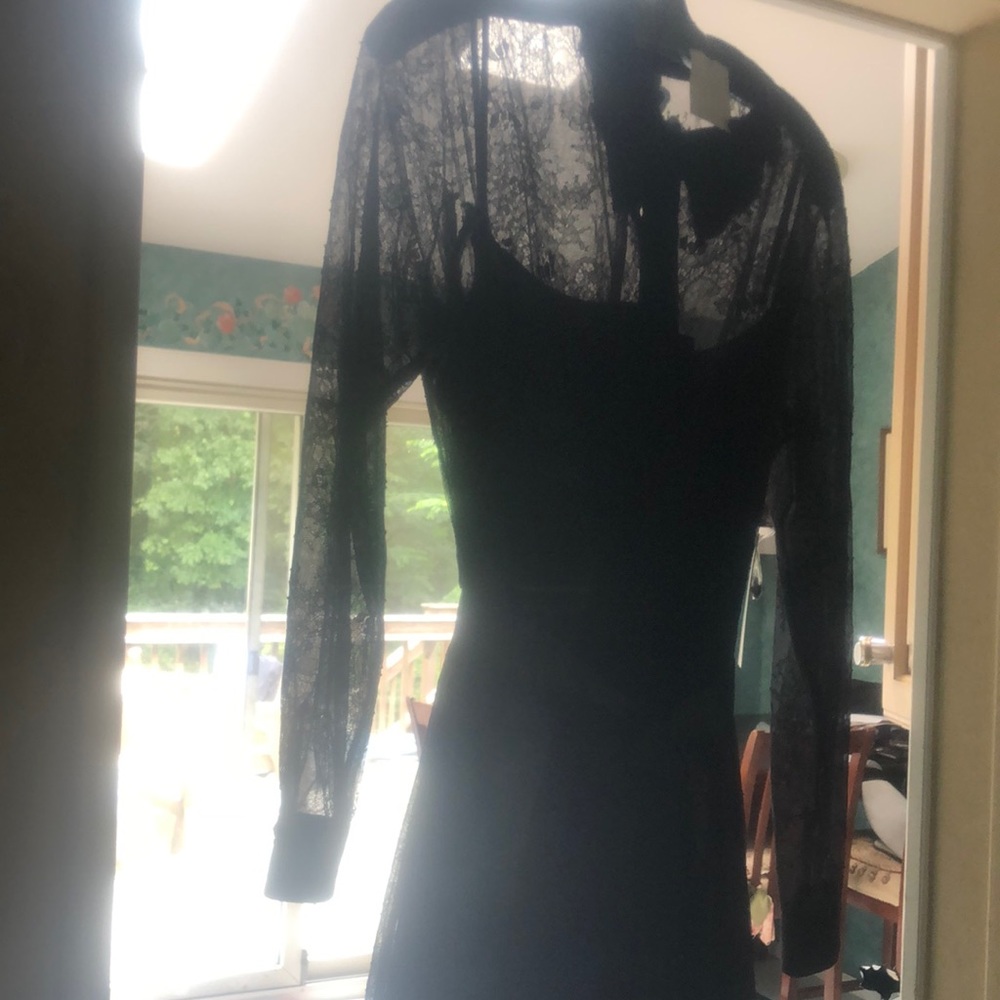 Teri Jon long sleeve lace button down dress